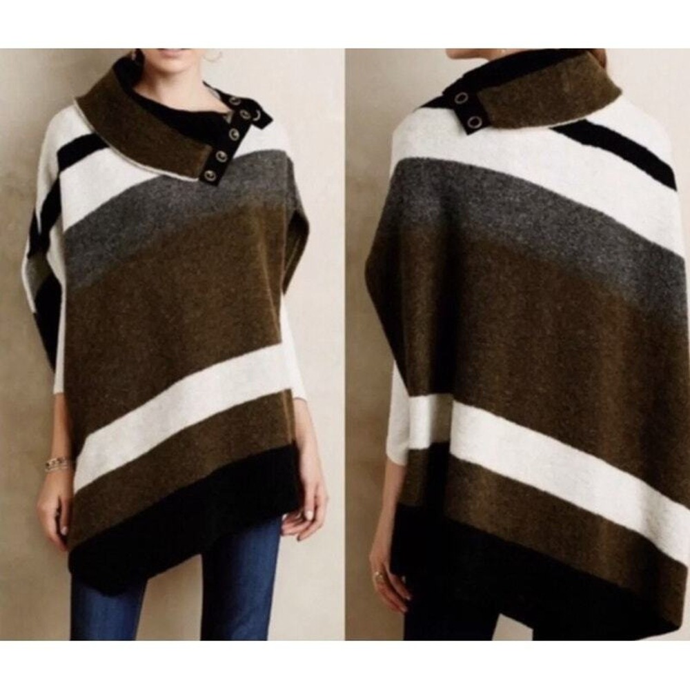 Anthropologie Tabitha Poncho Sz Med Wool Sweater Lagenlook Boxy Casual‎